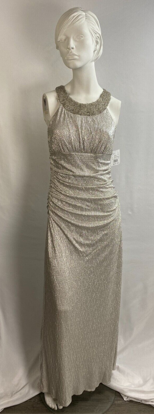 NWT! Cachet Beaded Silver Taupe Cocktail Dress 6